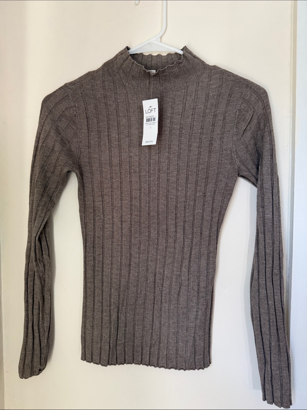 LOFT Ribbed Mock Neck Sweater - Taupe Gray